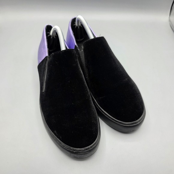 Free People Shoes - Free People Varsity Sneakers Womens 37 Black Velvet Purple Leather Metallic Shoe